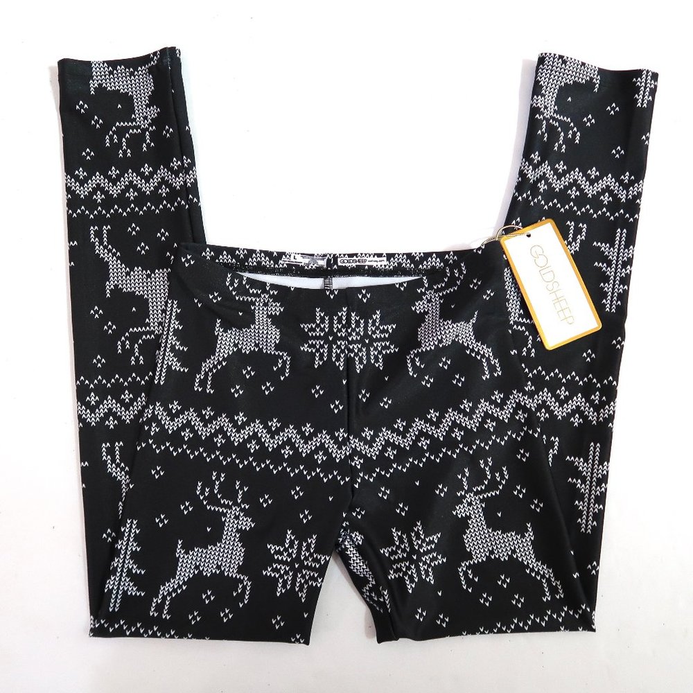 GOLDSHEEP reindeer & snowflake print leggings NWT